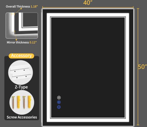 40"x50" LED Bathroom Mirror with Lights (40"L x 50"W)