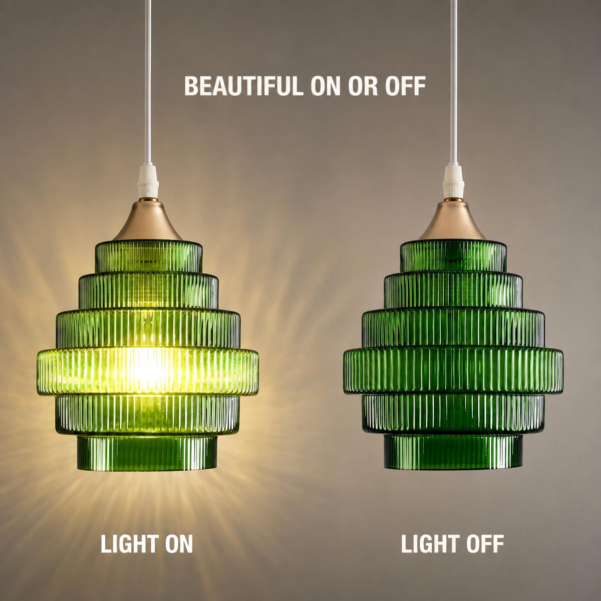 Green Stripes Glass Lamp Shades Set of 2 (Stripes Green / 2 Pack)