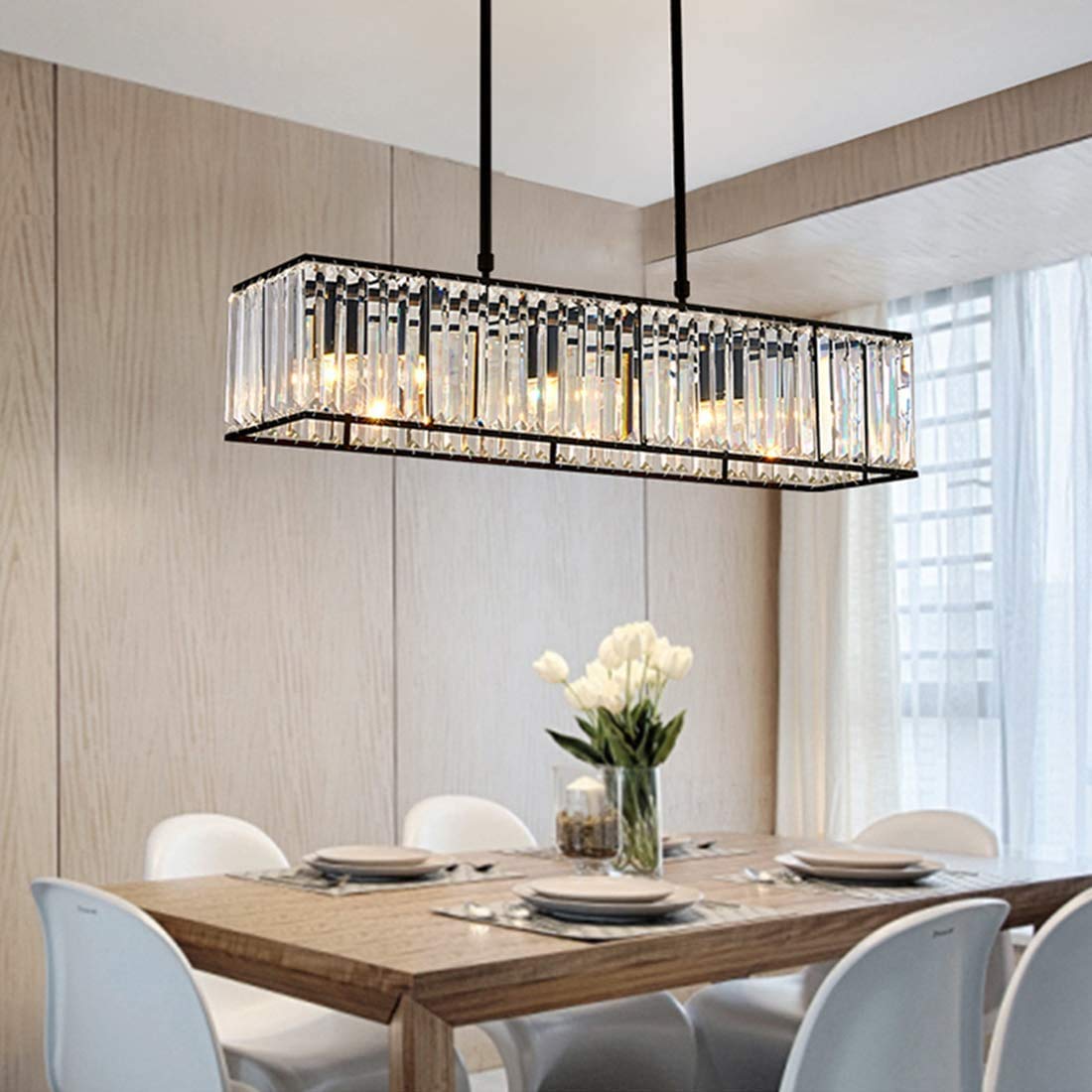 Modern Black Rectangular Crystal Chandelier for Dining Room L33.5'' (Black / L33.5 Inch)