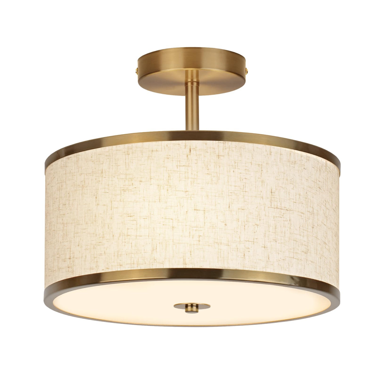 12.6 Inch Semi Flush Mount Ceiling Light (Gold Edge-Beige)