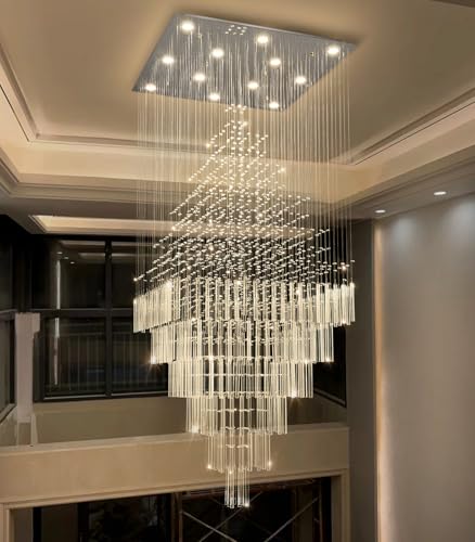 W32 x H120 Glam Chandelier with LED Bulbs Square Chandeliers (Silver / Square W32" X H118")