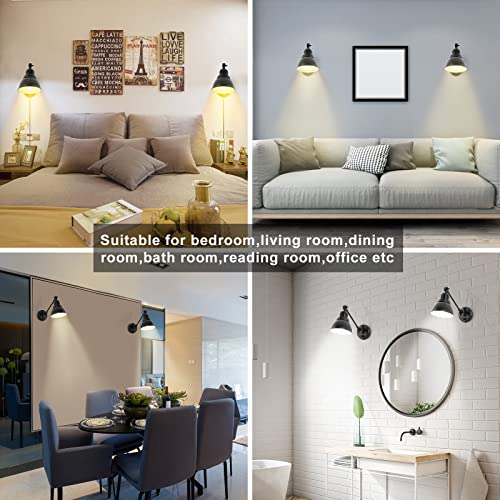 Plug in Wall Sconces Set of Two with Remote (Black-2 PACK(Bulbs+Remote))