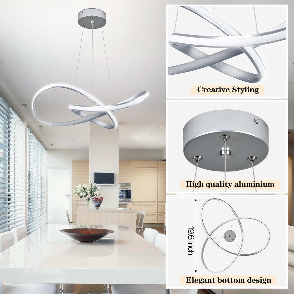 Modern LED Pendant Light Fixture Contemporary Ring Chandelier Nickel with 3000K (Nickel / 20 Inch)