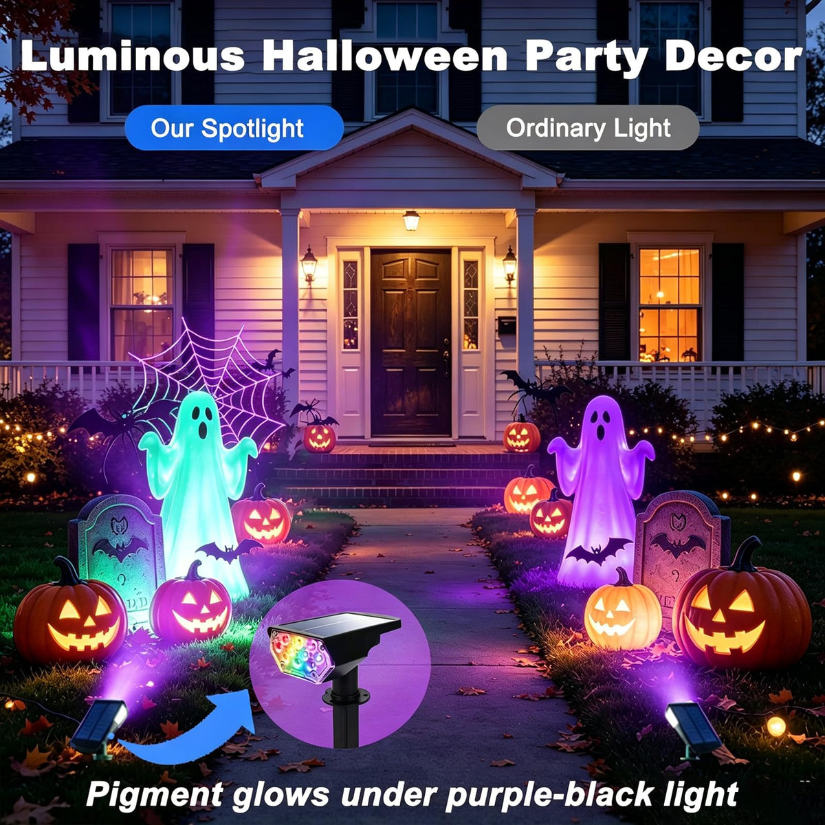 6 Pack Solar Spotlights Outdoor for Halloween DecorationRGB Color Changing (Multicolor / 6 Pack)