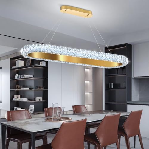 40'' Oval Ring Crystal Chandelier Modern LED Dimmable Ring Pendant Light Chandelier for Dining Room Living Room Gold (Gold / 1 Ring Oval 40")