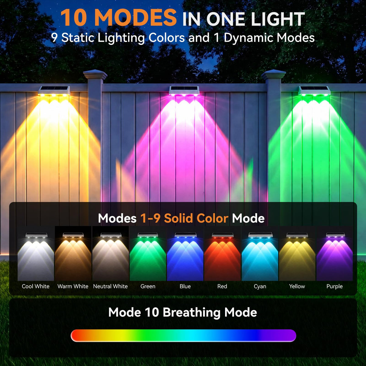 Solar Fence Lights Outdoor 10 Pack (White Shell)