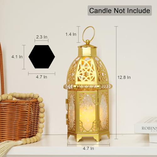 Moroccan Lanterns Decorative Indoor & Outdoor (Large / Golden - 11''h)