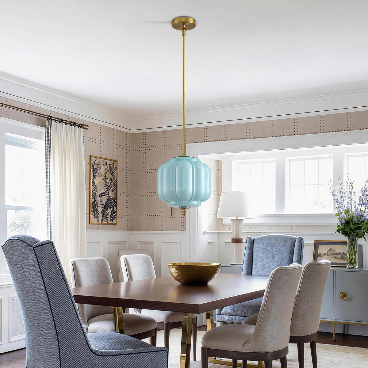 Vintage Blue Glass Pendant Lights 9.8 Inch Mid Century Modern Hanging Ceiling Light (Blue-1 Pack / 9.8 inch)