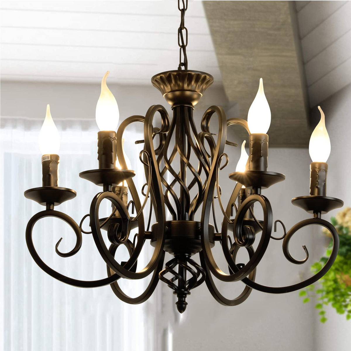 6 Light French Country Chandelier (Black/6 Lights)