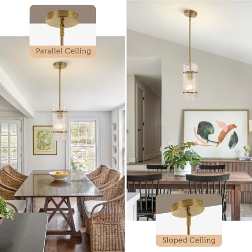 Gold Crystal Pendant Light for Kitchen Island (Brushed Gold / 3-Pack(Round))