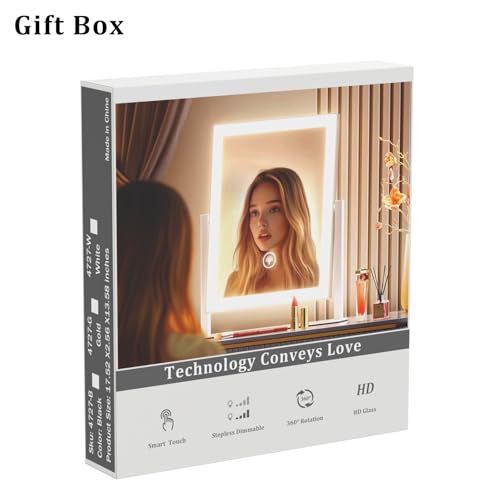 Makeup Vanity Mirror with Lights 17.2" Large LED Lighted Mirror (Gold 1 / 17.2"L x 13.6"W)