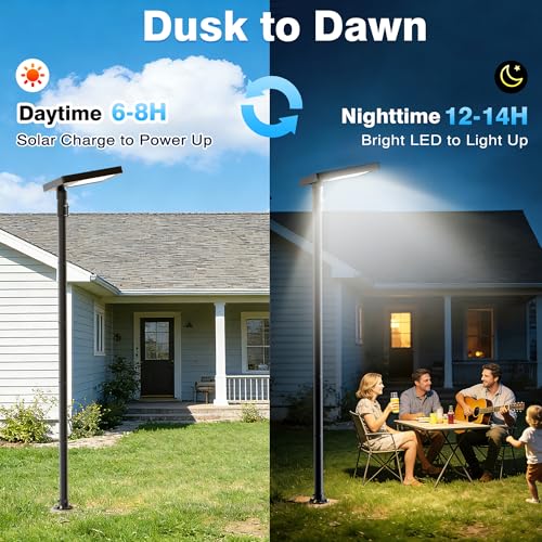 100" Solar Lamp Post Lights with Pole & Remote (100″ with die-cast base(Drill-Mount, Immovable))
