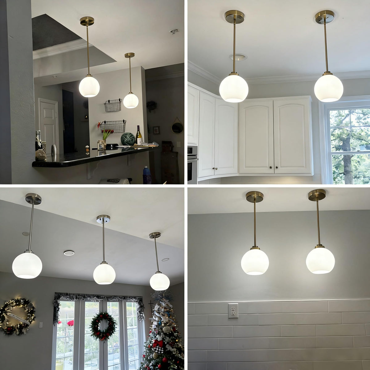 2 Pack Modern Globe Pendant Lights Kitchen Island Milk Glass (Brushed Nickel + Milky White Glass 2 Pack)