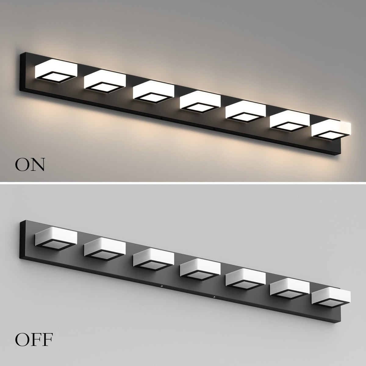 46" LED Matte Black Vanity Lights 7 Lights Acrylic Metal Black Modern Vanity Lights Black Bathroom Lighting Fixtures Over Long Mirror (Black-Natural light / 46 inch)