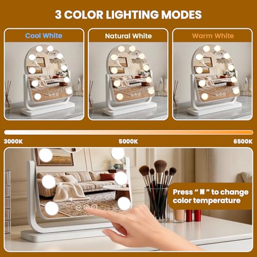 Rechargeable Arched Vanity Mirror with Lights (White / 14"L x 12"W)