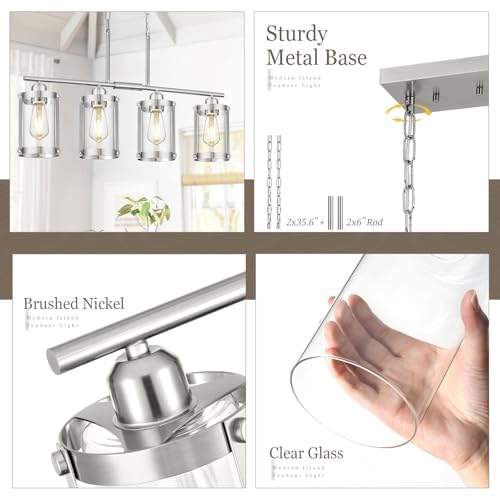 Brushed Nickel 4 (Nickel + Clear Glass / 4-Light, Linear)