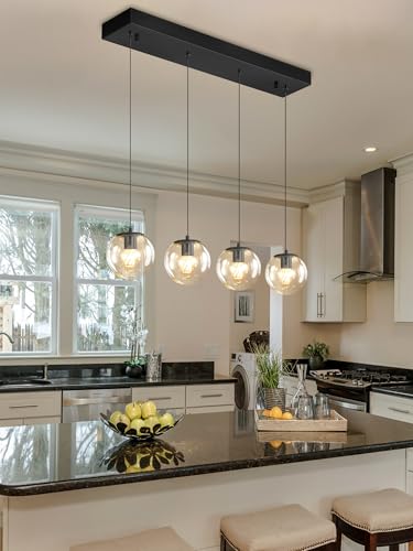 Black Chandelier Modern Dining Room Light Fixture 4 (Black-Clear / Rectangle 4-Light)