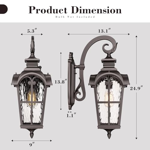 25 Inch Farmhouse Outdoor Wall Sconce Light (ORB - Water Ripple Glass / 24.9 Inch - No Function)