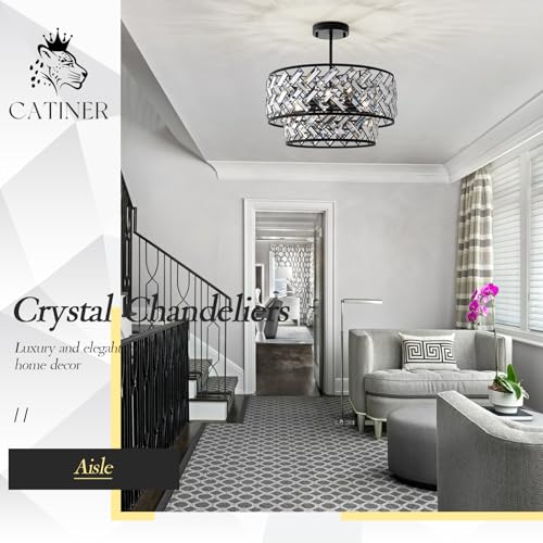 20" Black Crystal Chandelier (Large Drum Black)