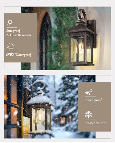 2 Pack Outdoor Wall Sconce Lights Oil Rubbed Bronze (ORB, Seeded Glass / 15", 2 Pack)