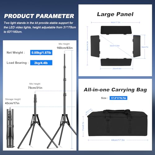 2Pack LED Video Light Kit with Barn Door 12.6" Bi