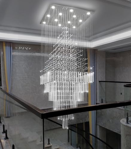 W32 x H120 Glam Chandelier with LED Bulbs Square Chandeliers (Silver / Square W32" X H118")
