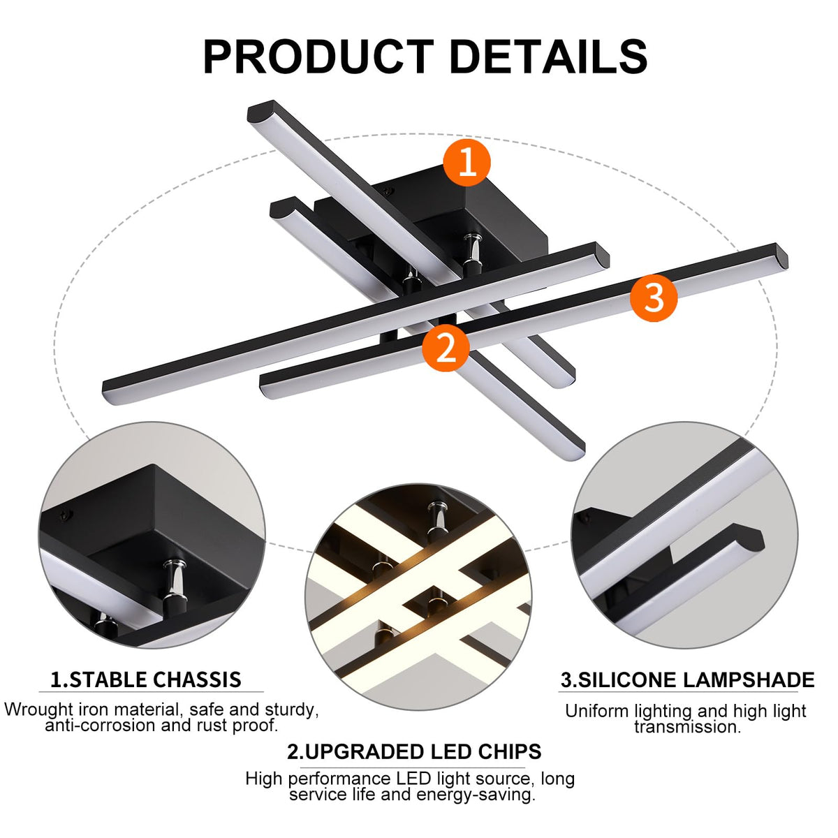 Modern LED Ceiling Light with Remote (4-Square-Black)