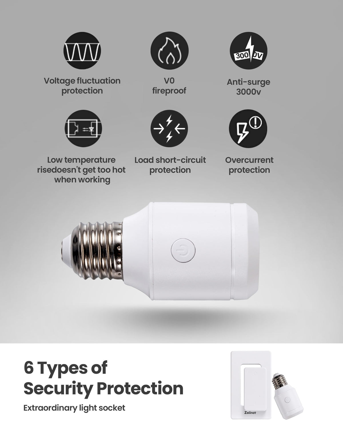 500W Remote Control Light Socket with 2 Wireless Light Switches (White)