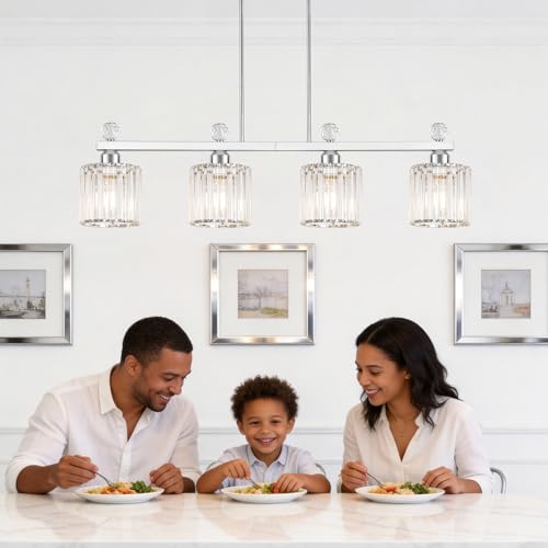 32" Crystal Island Light for Kitchen 4 (Chrome / 4 light-32in)
