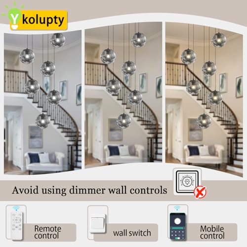 6 Light Globe Glass Pendant Light Modern Smoke Gray Glass Globe Chandelier Large Chandeliers for High Ceilings Entryway Adjustable Hanging Light for Living Room Foyer Hallway (Smoke Grey / Globe 6-Light)