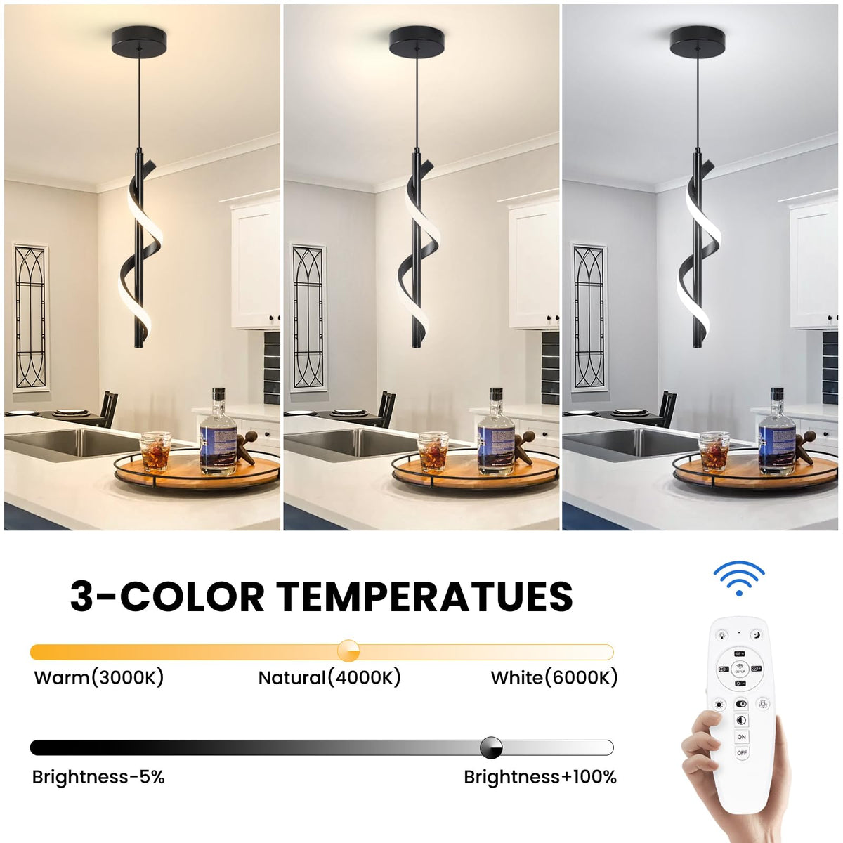 Modern Spiral Led Pendant Light Fixture (Black)