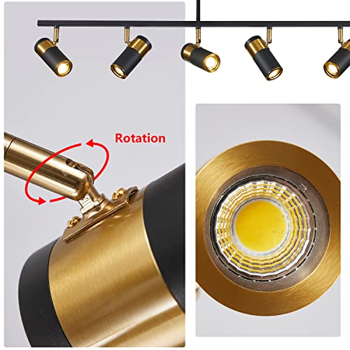 5 Light Ceiling Track Lighting Adjustable LED Track Lighting Kit Gold and Black Industrial Ceiling Spot Lighting for Kitchen Farmhouse Accent Lighting… (Black-Pendant)