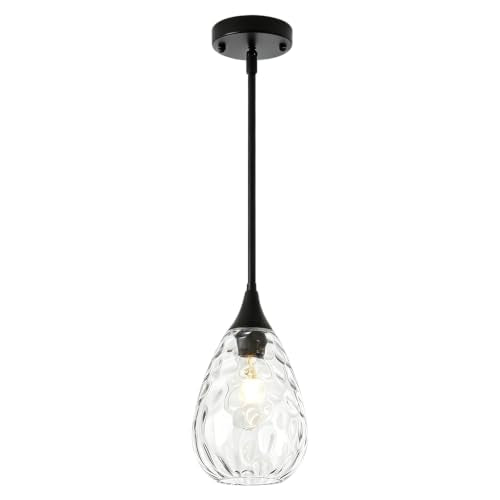 Black Pendant Lights Kitchen Island Hammered Glass Light Fixture (1 Pack Black)