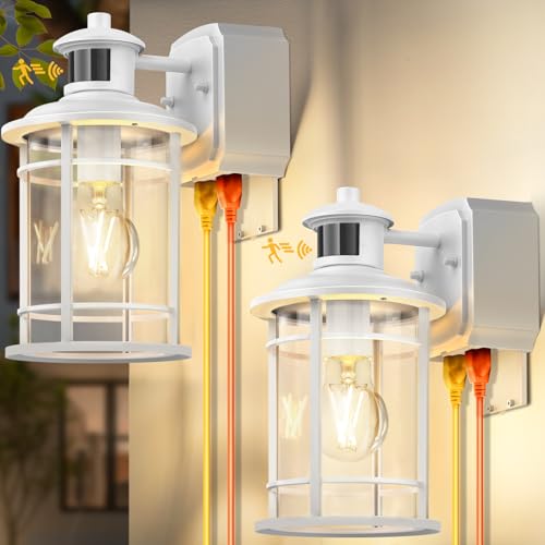 2 Pack White Porch Lights with Outlet (2 Pack / White)