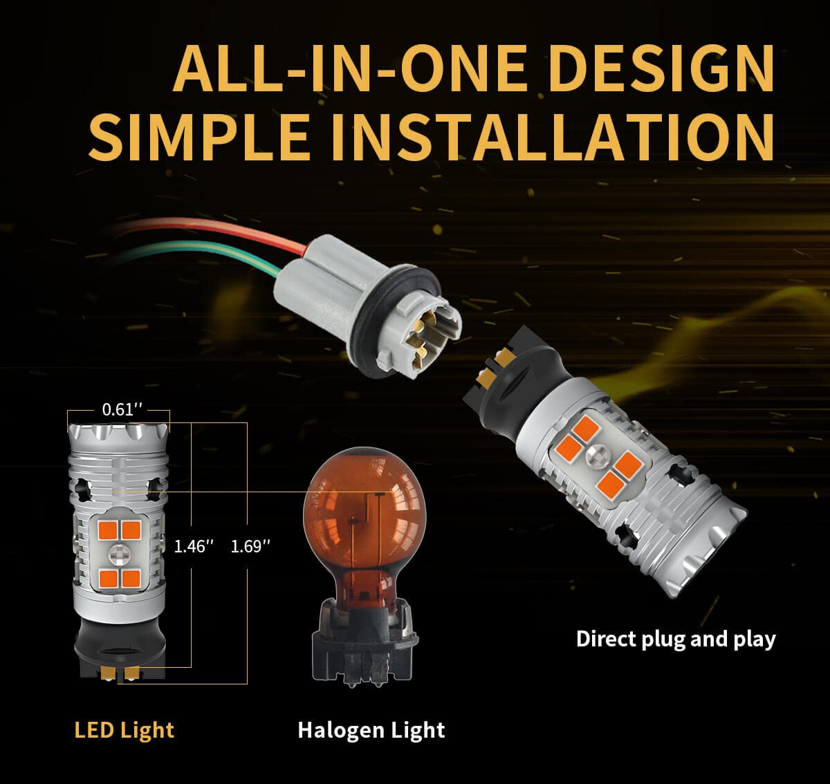 PWY24W LED Bulbs Turn Signal Light PW24W Amber Built in Resistor (Amber / PW24W/PWY24W)