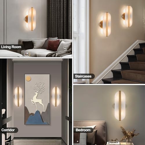 Natural Alabaster Wall Sconces Set of Two Marble Wall Sconces Gold Bathroom Vanity Wall Light Fixtures Modern Oval Stone Wall Lamp for Bedroom Living Room Hallway Restaurant Stairs