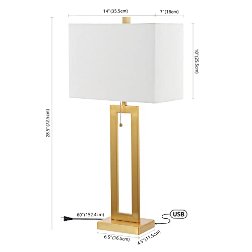Sabrina 28.5" Metal USB Industrial Lamp (Brass Gold)
