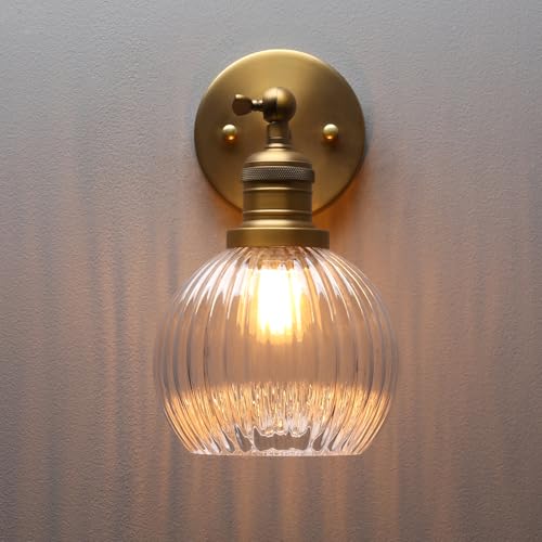 Antique Wall Sconces with Clear Ribbed Glass Shade Vintage Sconce Indoor Wall Mount Light Fixture for Loft Kitchen Living Room