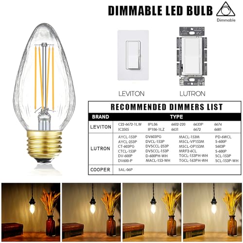 E26 Vintage Edison Bulbs 8W Dimmable LED Bulbs Soft White 3000K 800lm 120V AC E26 Medium Base Light Bulbs for Pendant Light Fixture (8w=75w 3000k F15)