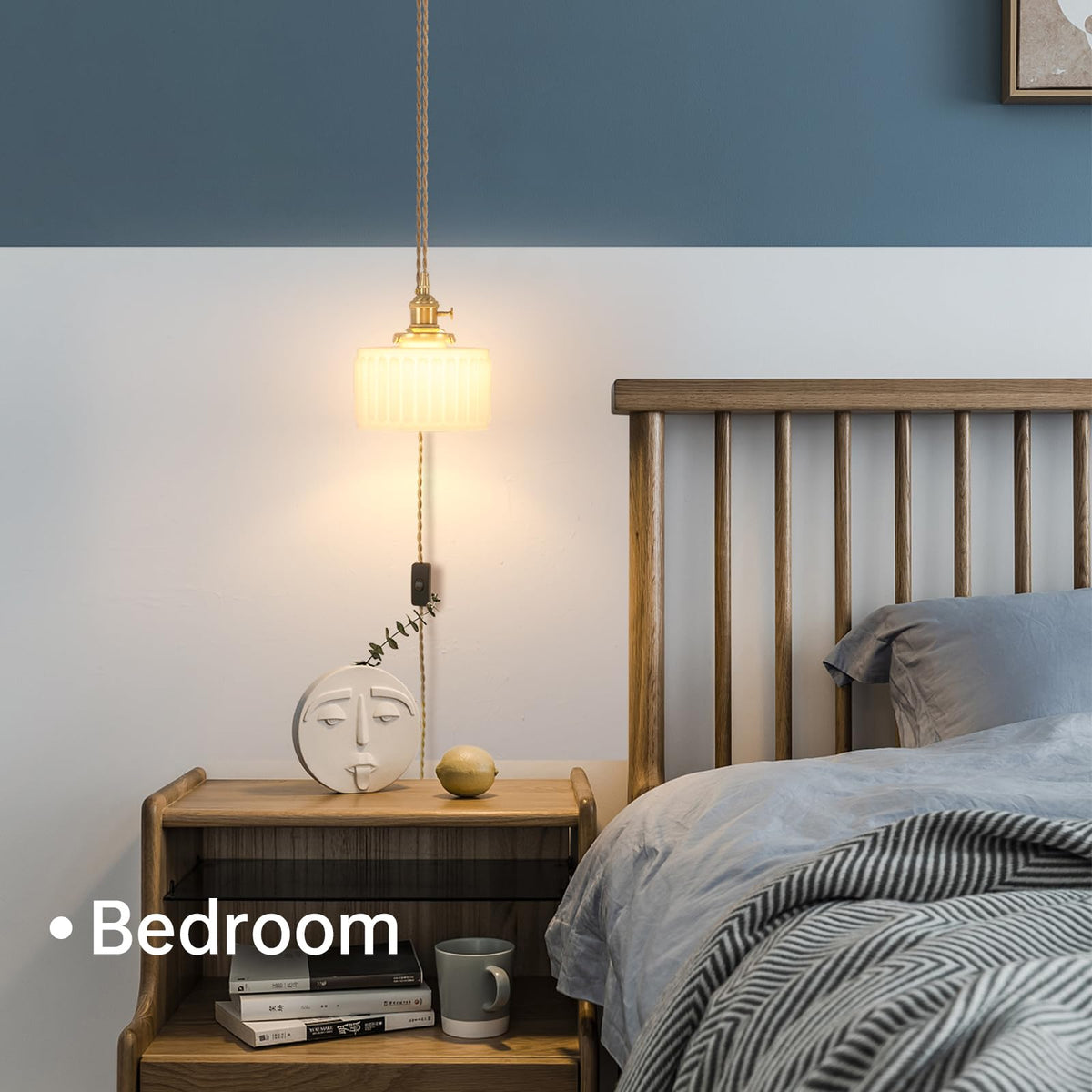 Plug in Pendant Light Hanging Light Fixture Corded On (White)