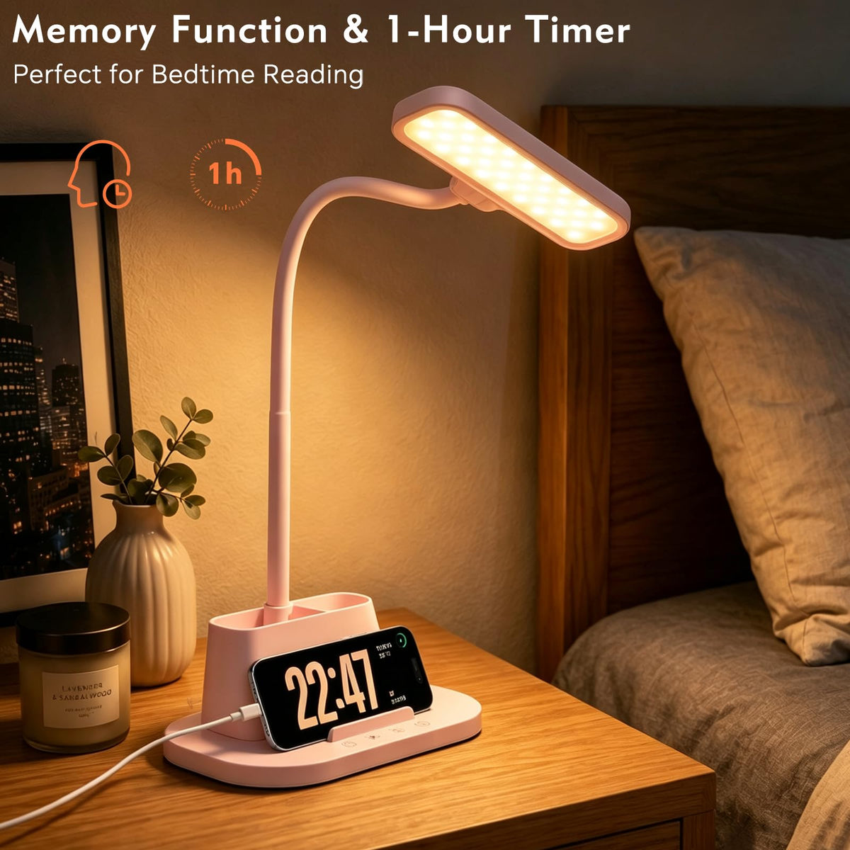 Cute Pink Desk Lamp with Pen Holder (Pink)
