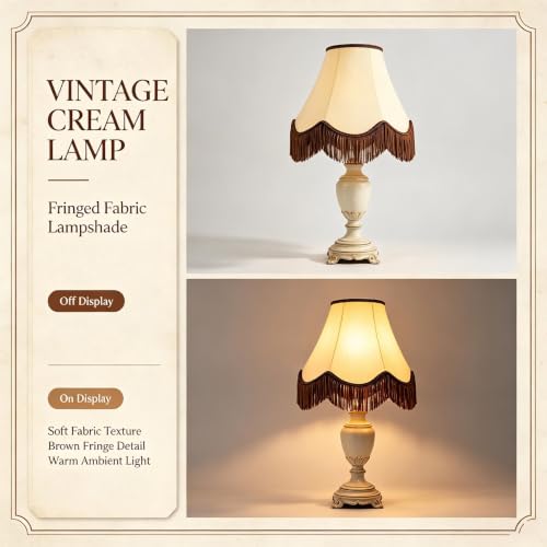 Beige Lamp Shades Set of 2 (Beige-brown fringe / 2 Pack)