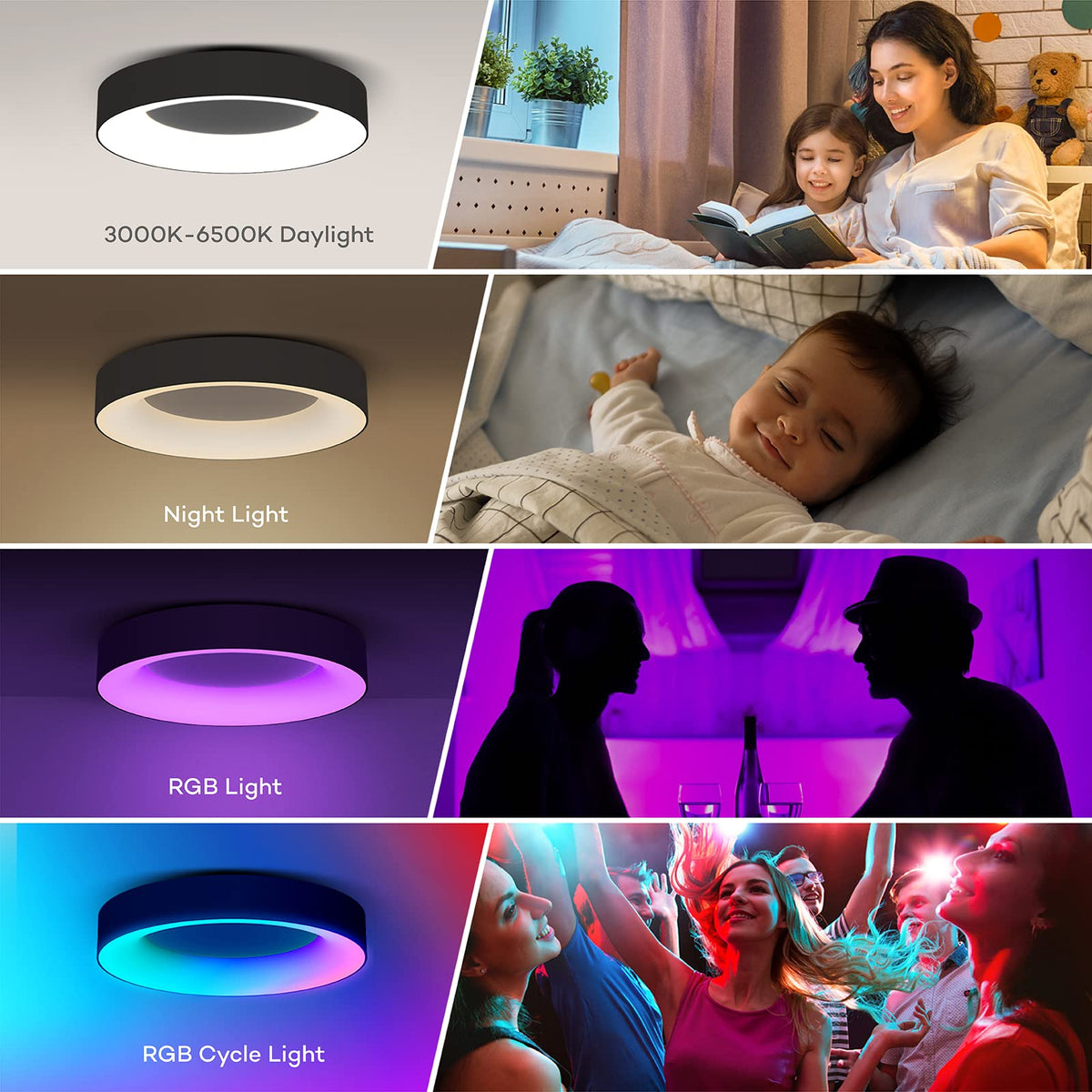 RGB Led Flush Mount Ceiling Light with Remote Control (Black / 11 inch)