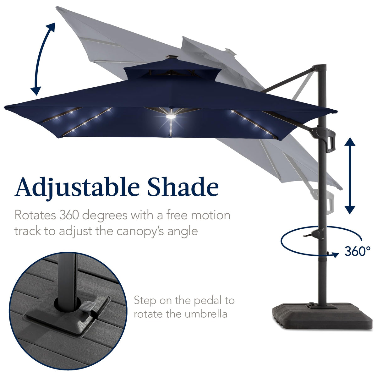 9x12ft LED Cantilever Patio Umbrella w (9x12ft / Navy Blue)