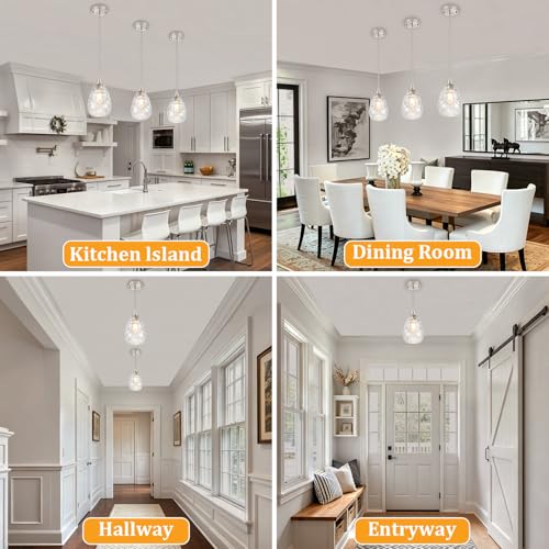 2 Pack Brushed Nickel Pendant Lights Kitchen Island Hammered Glass (2 Pack Brushed Nickel)