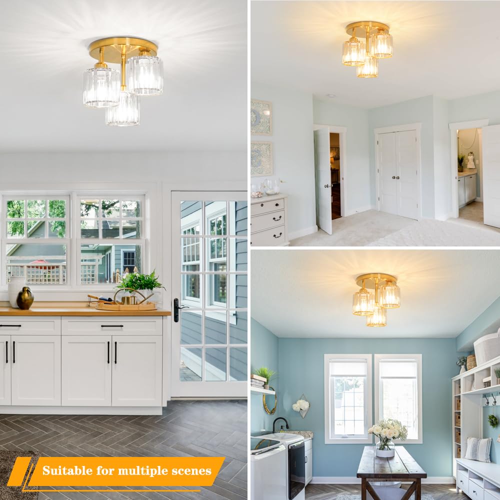 Modern Semi Flush Mount Ceiling Light (3 lights / Gold)