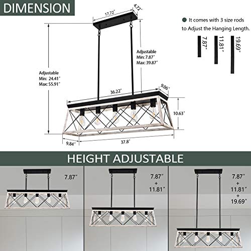 37.8Inches Farmhouse Rectangular Chandelier Rustic (37.8InchesWhite)