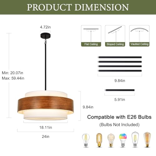 24'' Farmhouse Chandelier (Walnut Finish 24")