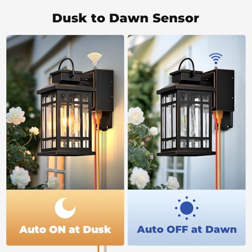 Exterior Lighting Fixtures with GFCI Outlet (Black(Gold Trim) / D2D 1-Pack)