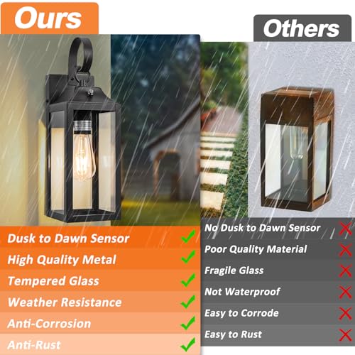 Dusk to Dawn Outdoor Wall Lights 15Inch Black 2 Pack (15 Inch Dusk to Dawn / Black)